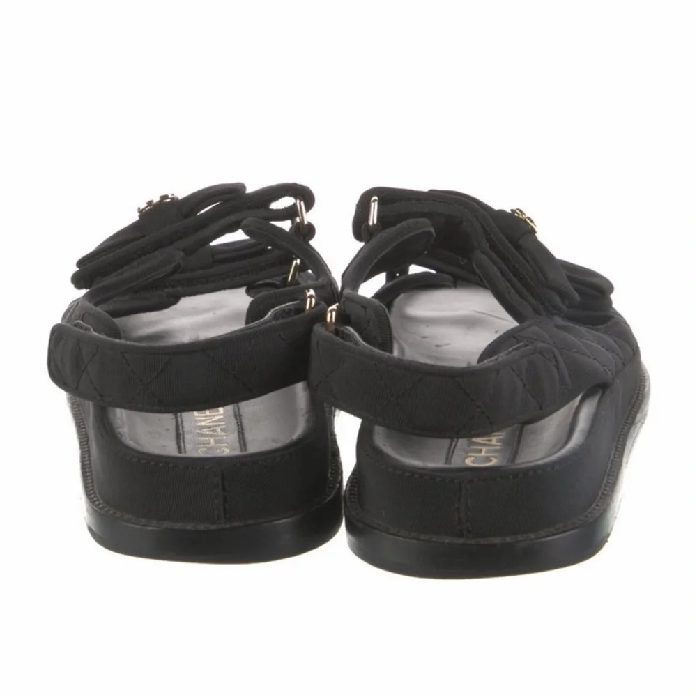 Chanel Interlocking CC Logo Black Quilted Grosgrain Dad Sandals - Picture 4 of 5